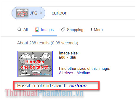 Google đề xuất một từ khóa được in đậm thể hiện cho nội dung hình ảnh