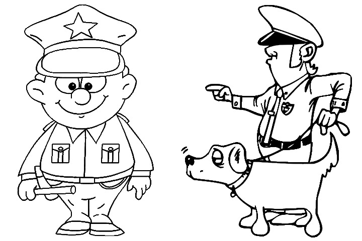 Hình ảnh tô màu chú cảnh sát và chó khuyển cảnh cực đẹp