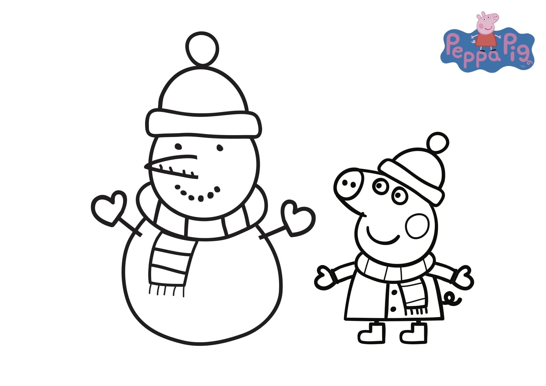 Hình ảnh tô màu chú heo Peppa và người tuyết