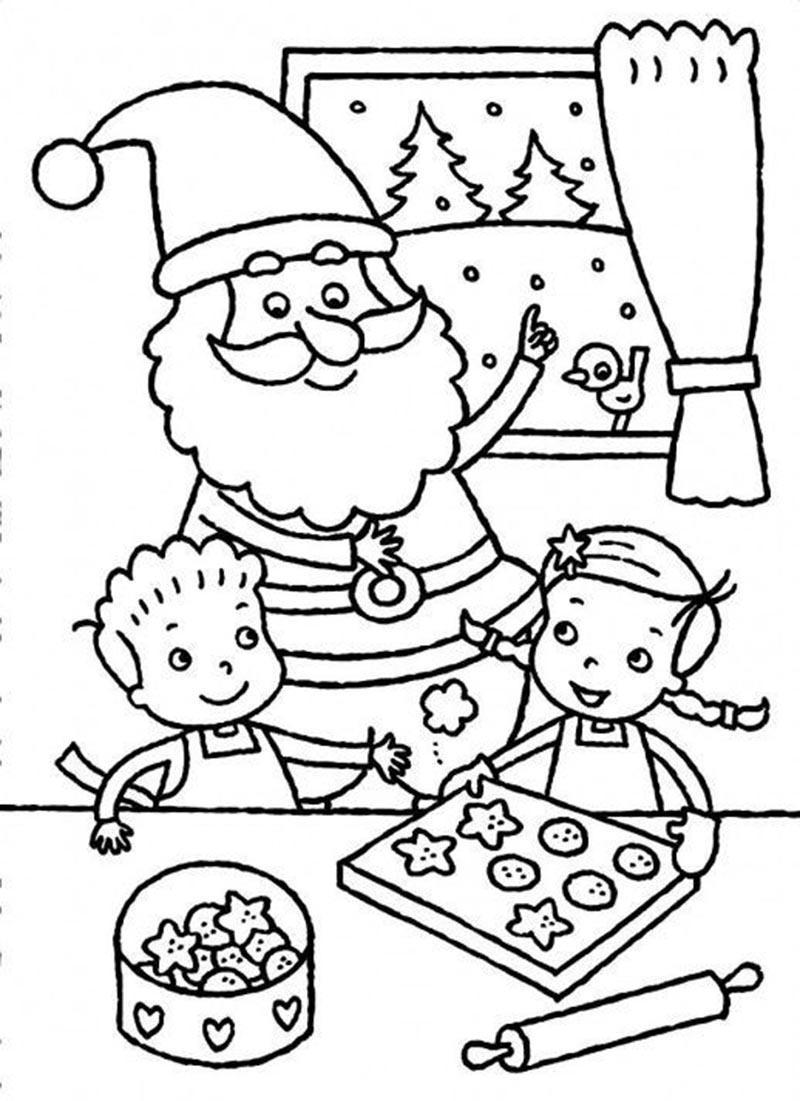 Hình ảnh tranh tô màu ông già Noel bên những chiếc bánh quy với những đứa trẻ đẹp nhất