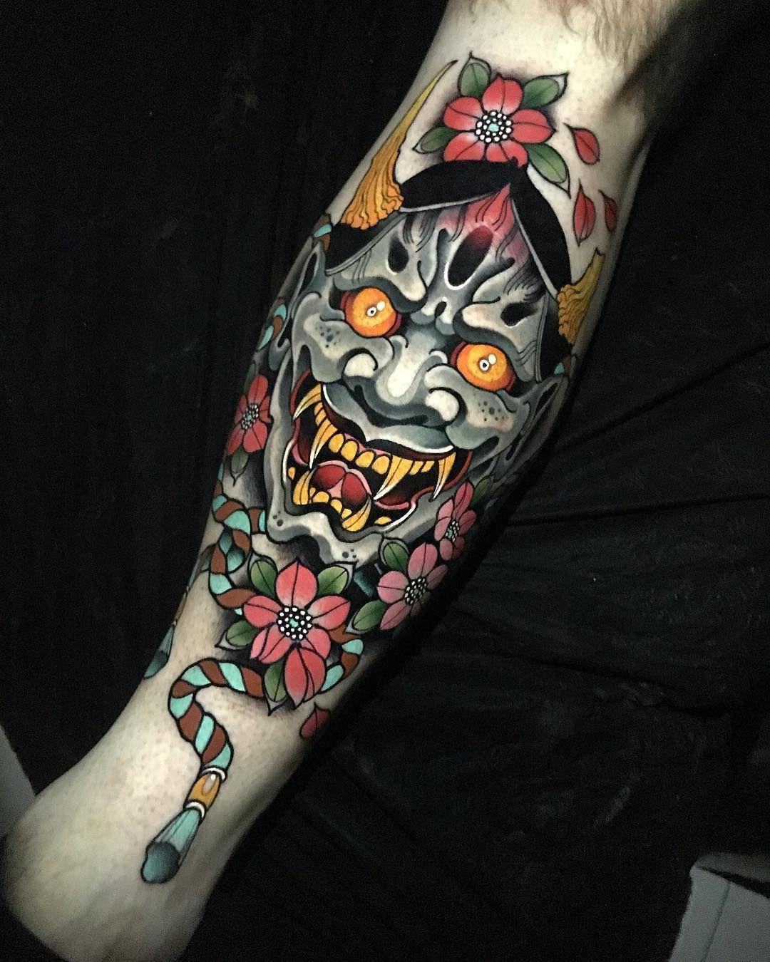 Hình Tattoo mặt nạ quỷ Oni đẹp