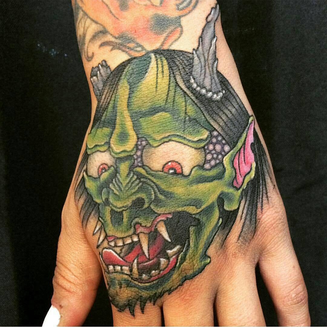Hình Tattoo mặt nạ quỷ Oni Nhất Bản