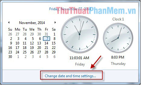 Mở hộp thoại Change date and time settting