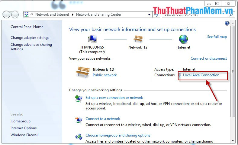 Chọn Local Area Connection