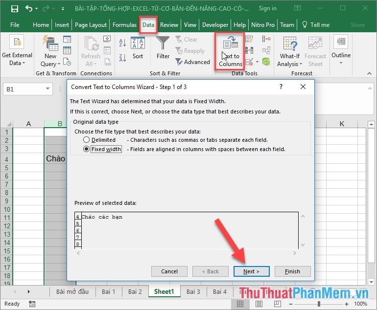 Import dữ liệu text sang Excel