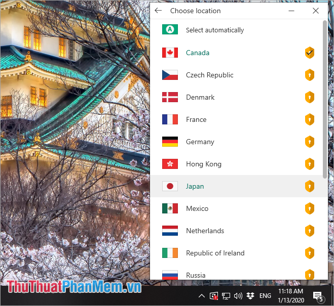 Kaspersky VPN có rất nhiều địa chỉ IP của nhiều quốc gia trên thế giới cho các bạn lựa chọn