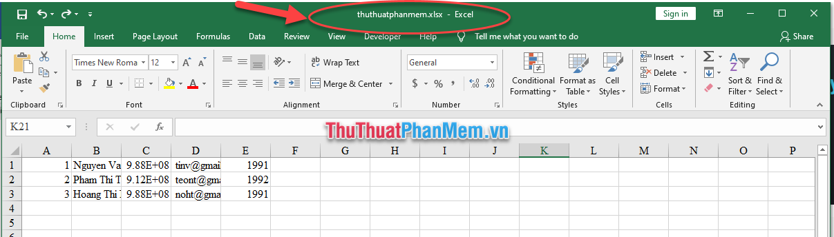 Kết quả là tạo thêm một tệp tin định dạng Excel