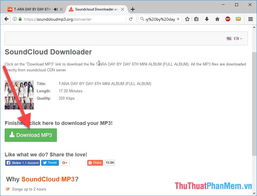 Kích chọn Download MP3 thực hiện tải file về máy