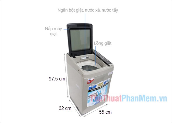 Kích thước máy giặt AQUA Inverter 9 kg AQW-D901BT N