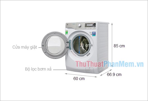 Kích thước máy giặt Electrolux Inverter 9 kg EWF12938
