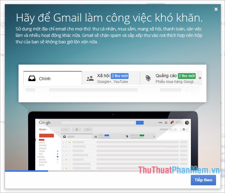 Lần đầu truy cập vào Gmail sẽ có cửa sổ hướng dẫn cơ bản