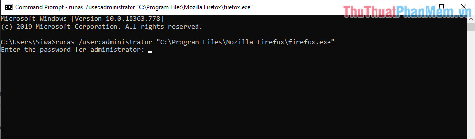 Lệnh mở Firefox với quyền Admin trên CMD