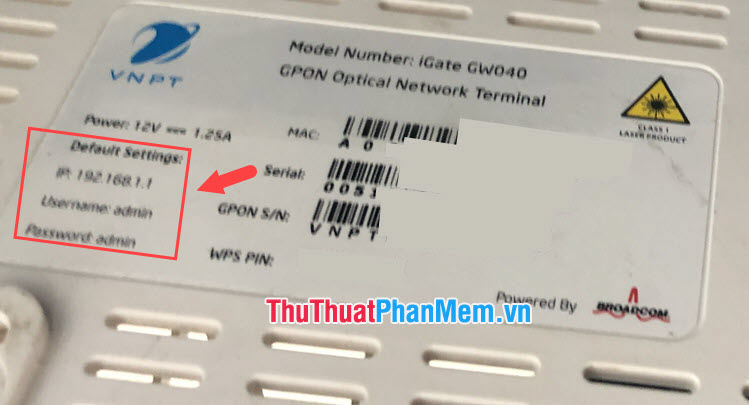 Mật khẩu mặc định của modem VNPT