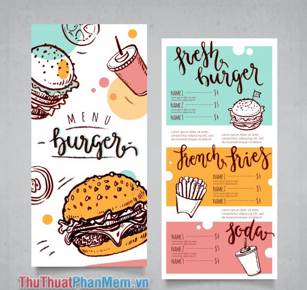 Mẫu menu thực đơn nhà hàng bán Humburger