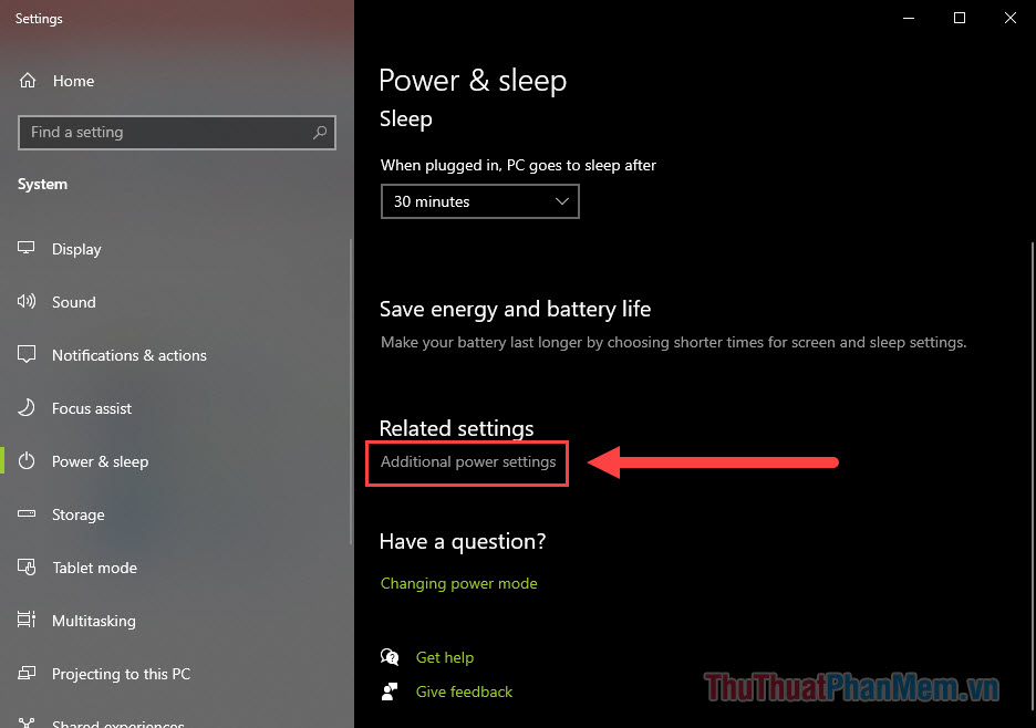 Mở Additional power settings