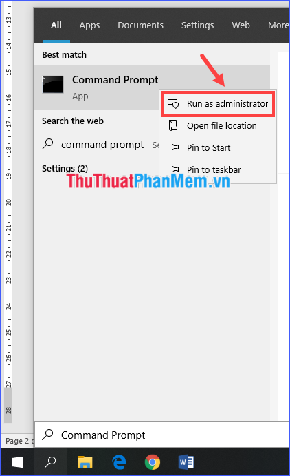 Mở Command Prompt với quyền Administrator
