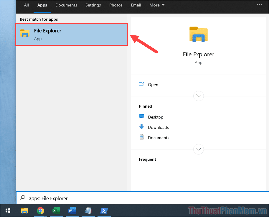 Mở MenuStart và nhập File Explorer để mở trình quản lý dữ liệu Windows