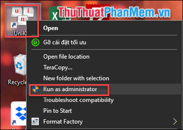 Mở phần mềm gõ tiếng Việt Unikey dưới quyền quản trị viên