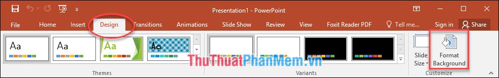 Mở Powerpoint lên - vào menu Design - Format Background