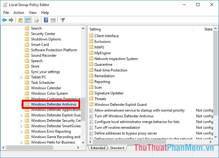 Mở thư mục Windows Defender trong Local Group Policy Editor