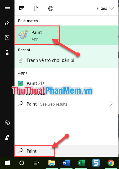 Mở ứng dụng Paint trong Start Menu