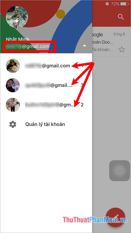 Nhấn chọn vào địa chỉ gmail của bạn và chọn tài khoản gmail muốn sử dụng
