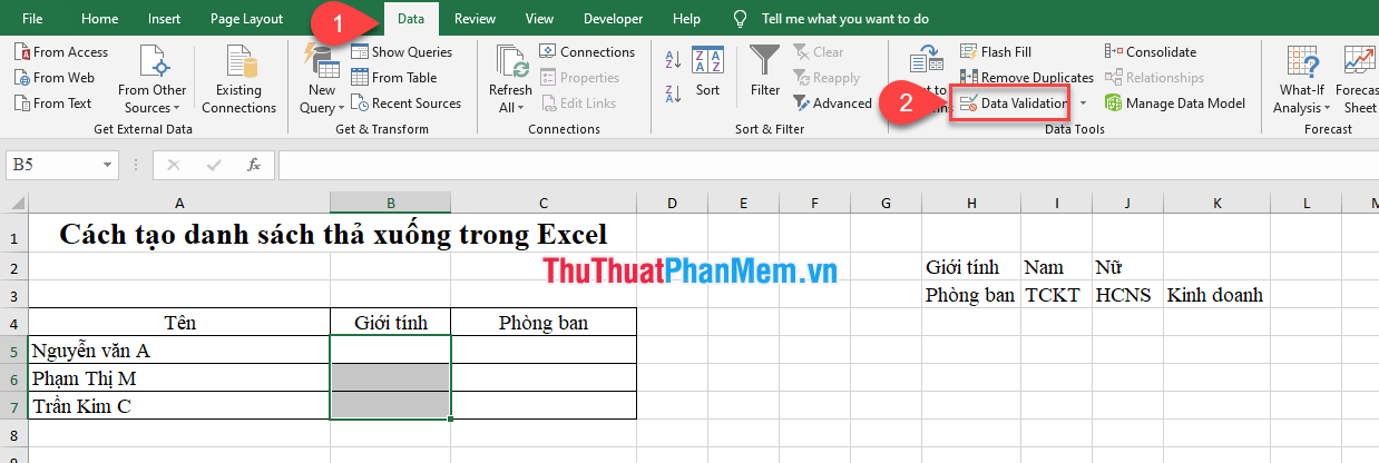 Nhấn chuột vào Excel Data Validation