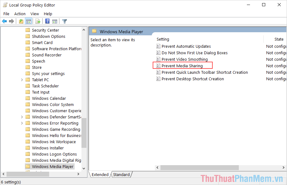 Nhấn đúp chuột vào mục Prevent Media Sharing – Chặn chia sẻ dữ liệu Windows Media Player để mở