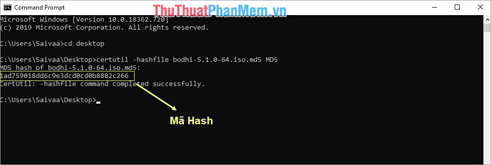 Nhấn Enter để xem mã Hash được cung cấp từ file