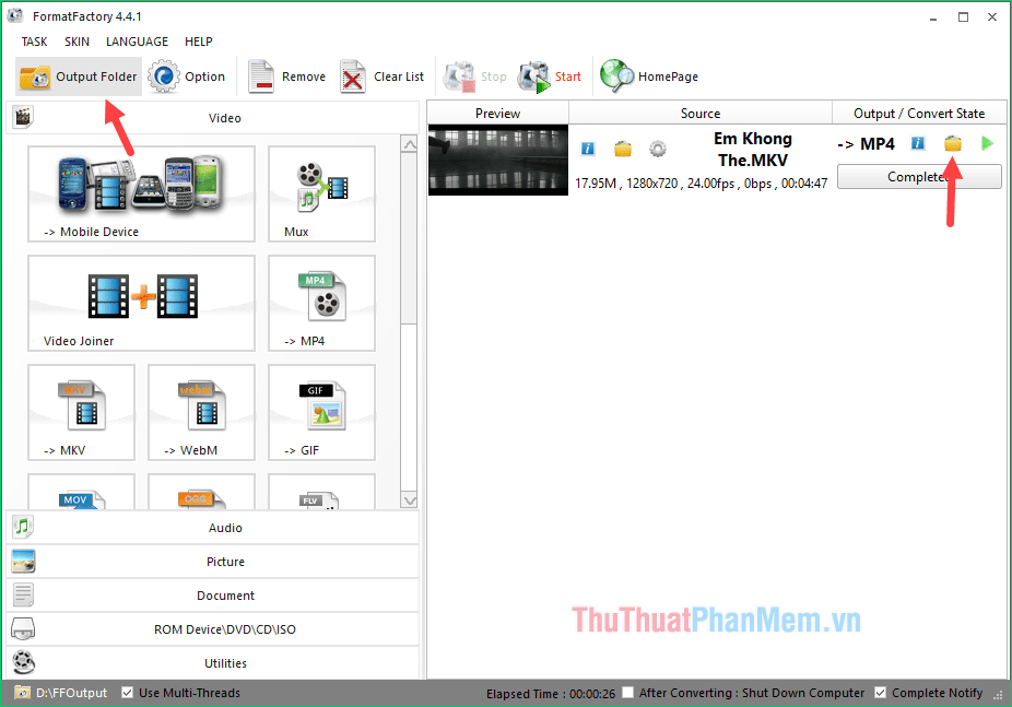 Nhấn nút Output Folder để mở thư mục chứa video đã chuyển đổi
