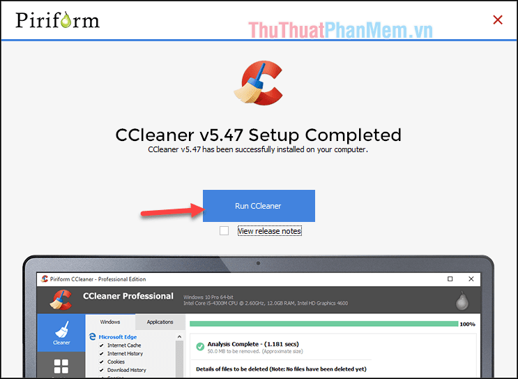 Nhấn Run CCleaner để chạy ứng dụng