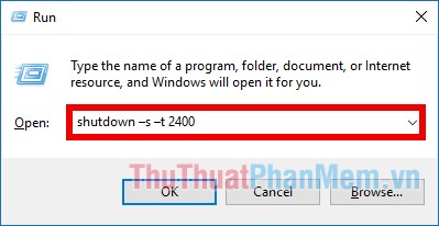 Nhấn tổ hợp Windows + R, sau đó nhập lệnh shutdown –s –t 2400