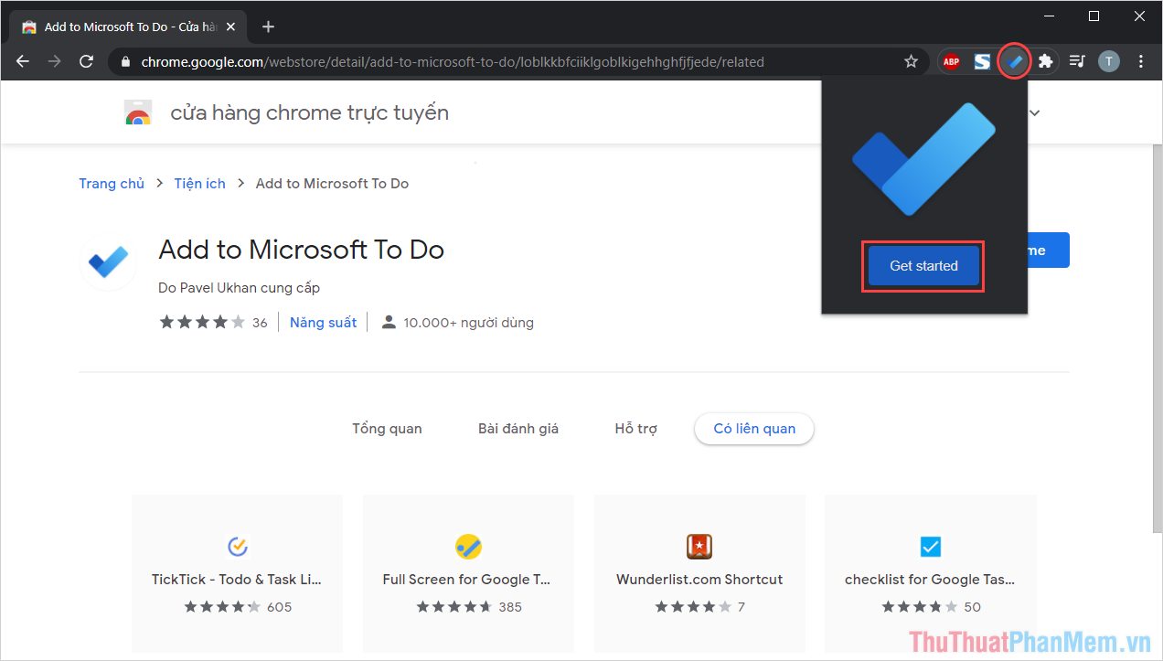 Nhấn vào biểu tượng Microsoft To Do và chọn Get Started