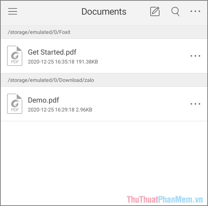 Nhấn vào file PDF trong danh sách các file PDF của Foxit PDF Reader