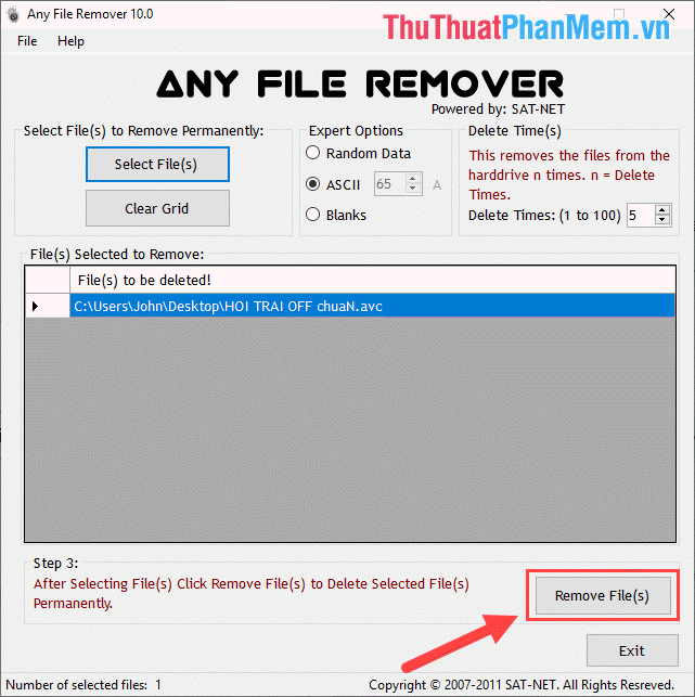 Nhấn vào Remover File(s)