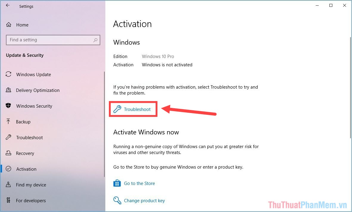 Nhấn vào Troubleshoot để hệ thống tự động sửa lỗi trên Windows 10