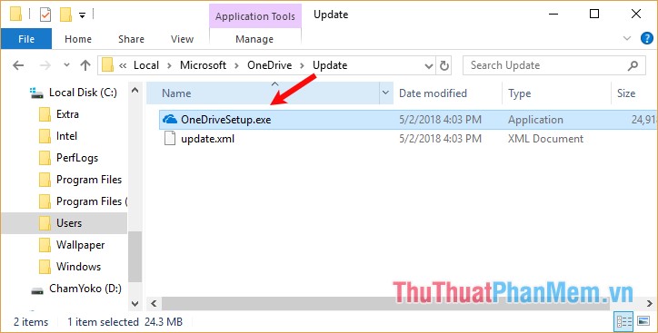 Nhấp đúp chuột vào OneDriveSetup.exe để tiến hành cài đặt lại OneDrive