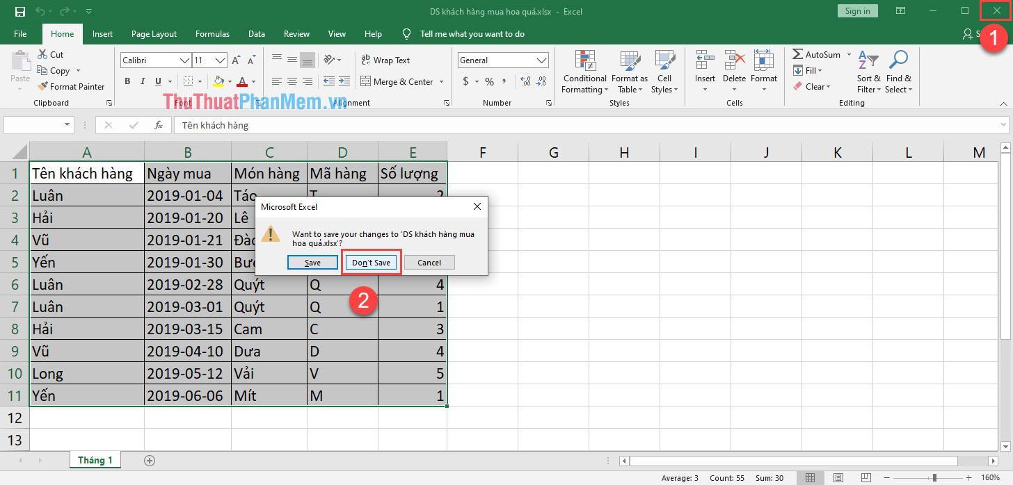 Sau khi thoát phần mềm Excel xong, các bạn tiến hành mở lại file Excel đó