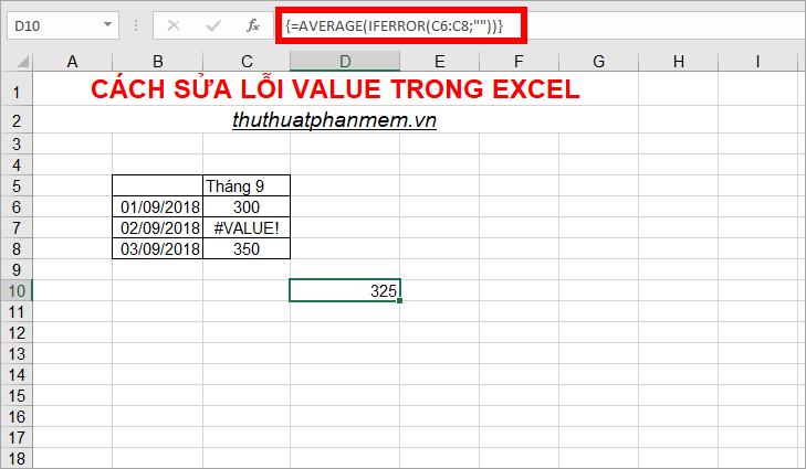 Sửa lỗi Value xảy ra khi sử dụng hàm Average - Cách 1