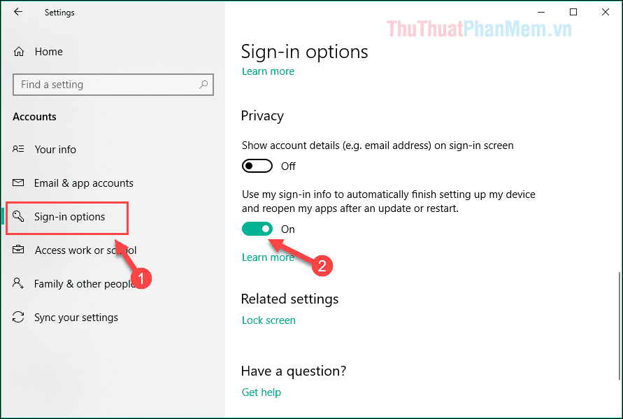 Tắt chế độ Use my sign-in info to automatically finish setting up my device...
