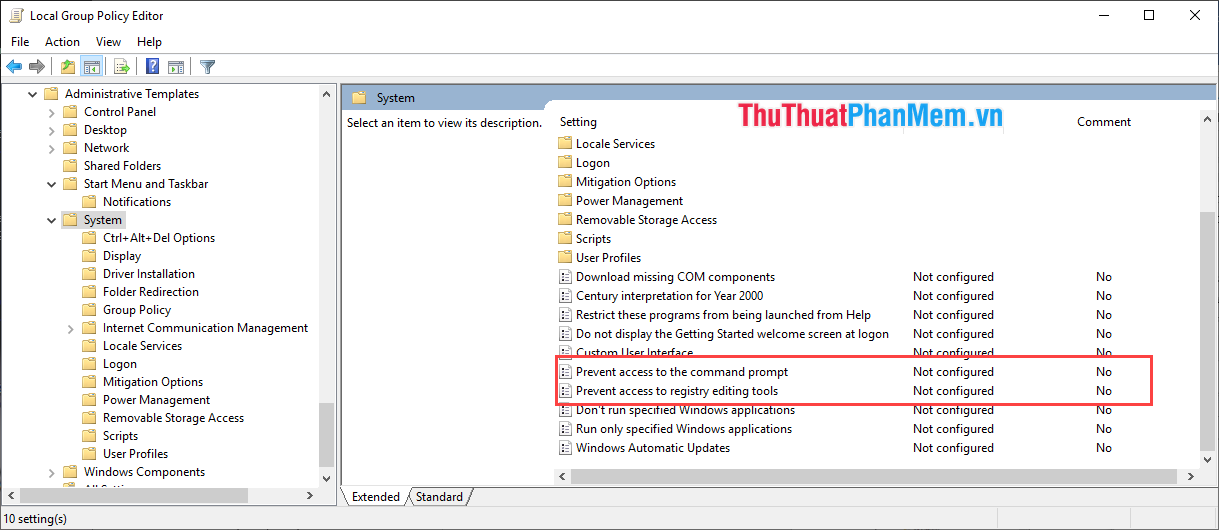 Tắt Command Prompt và Windows Registry Editor