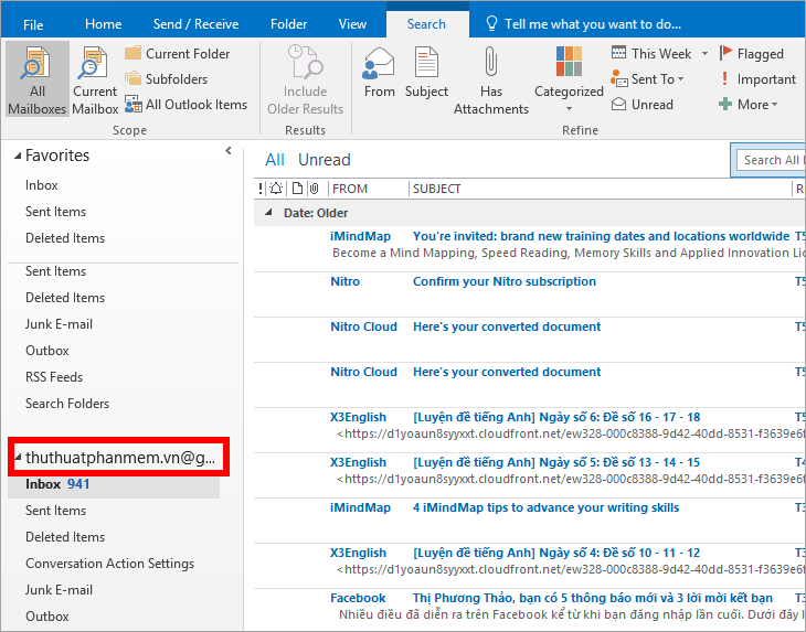 Thêm tài khoản Gmail vào Outlook thành công