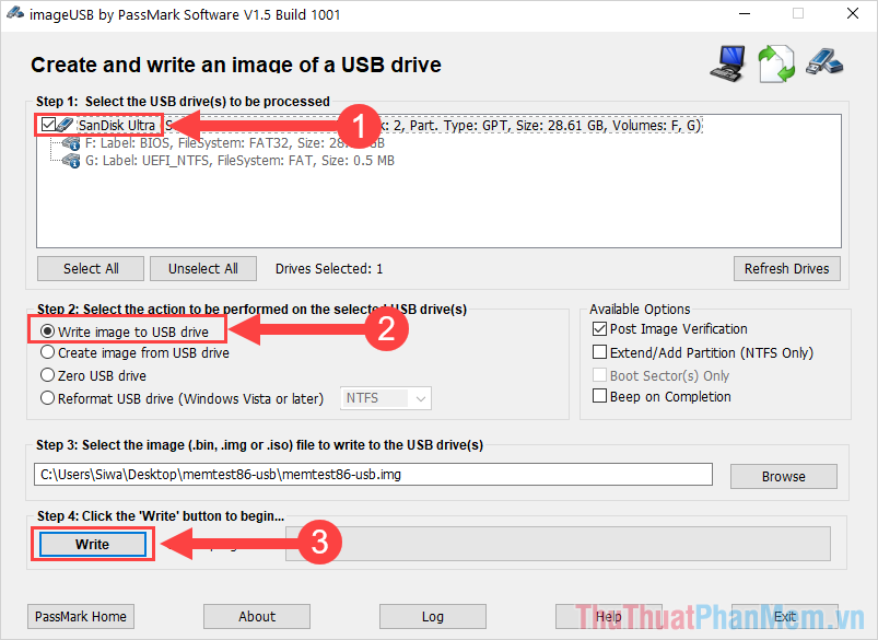 Thiết lập Create and write an image of a USB drive