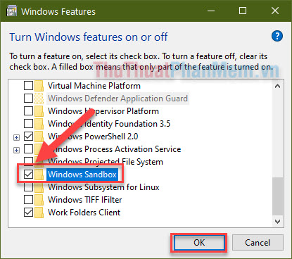 Tích chọn Windows Sandbox