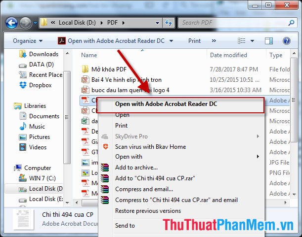 Tiến hành mở file PDF theo Open With