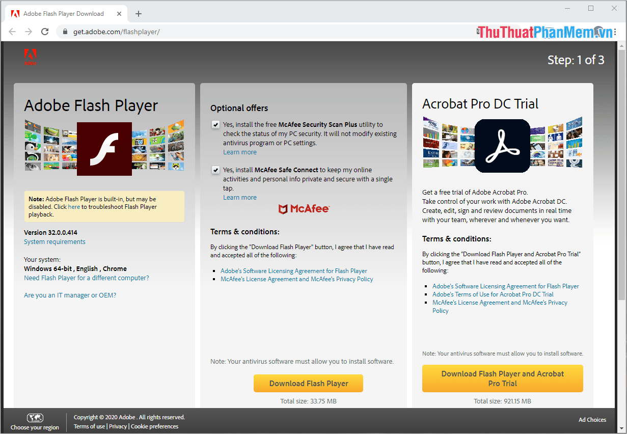Tiến hành truy cập trang chủ của Adobe Flash Player để thiết lập tải phần mềm về máy tính