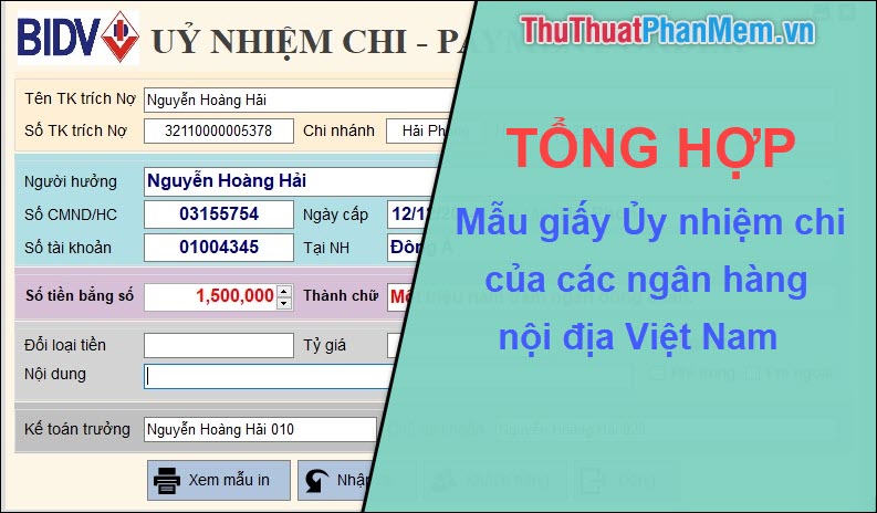 Tổng hợp Mẫu giấy Ủy nhiệm chi của các ngân hàng nội địa Việt Nam