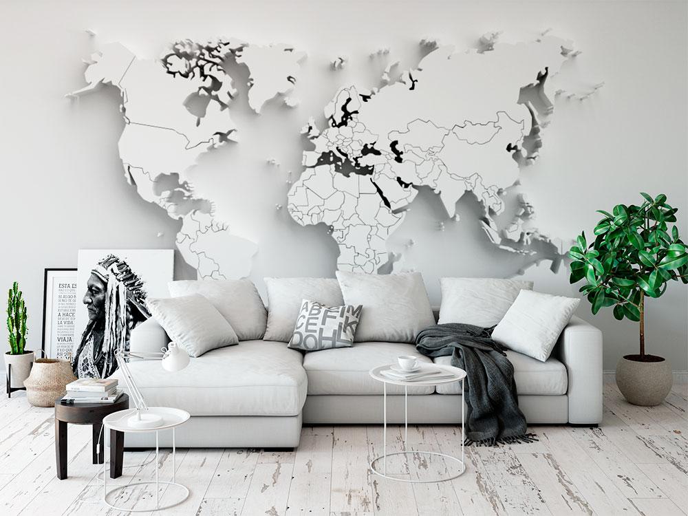 Trang trí tường nhà bằng giấy dán tường hình bản đồ thế giới