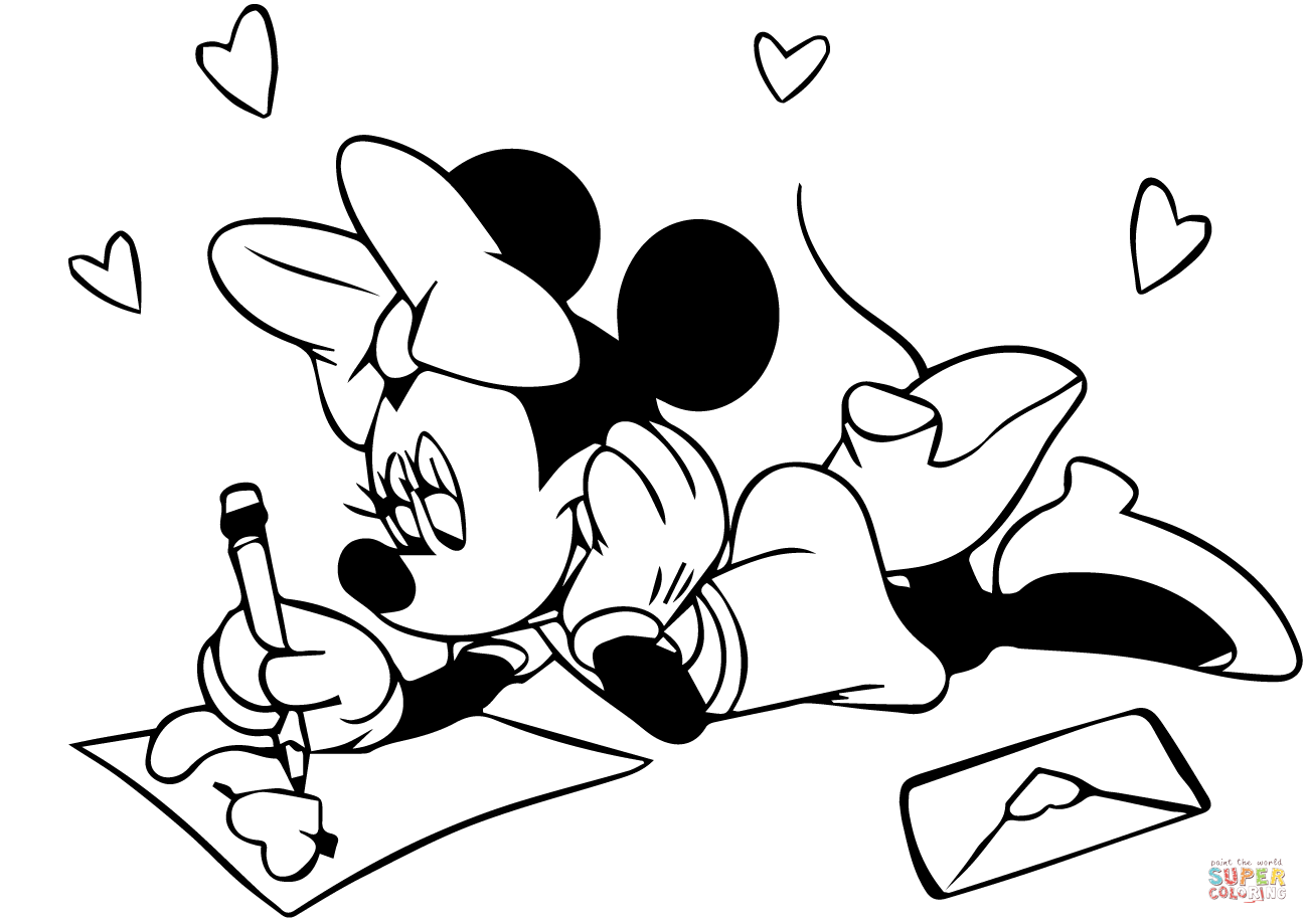 Tranh tô màu bạn gái Mickey viết thư tình