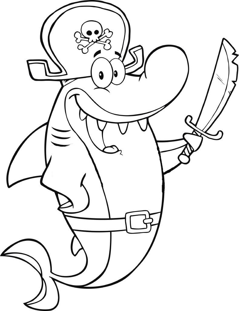 Tranh tô màu cá mập cartoon dễ thương